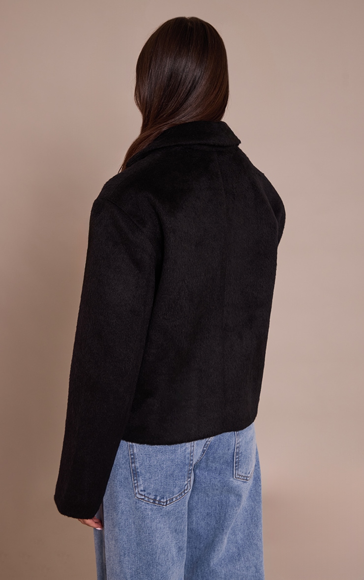 Black Brushed Wool Cropped Trench Coat image 2
