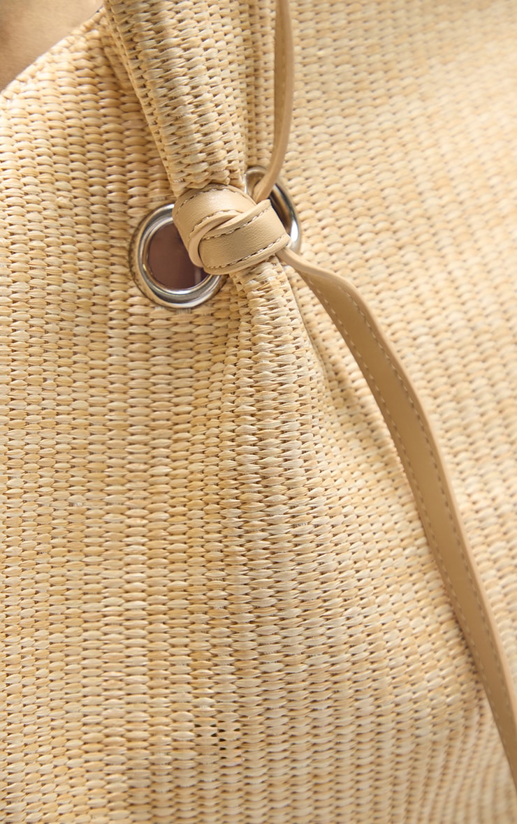 Natural Contrast Raffia Drawstring Beach Bag image 4