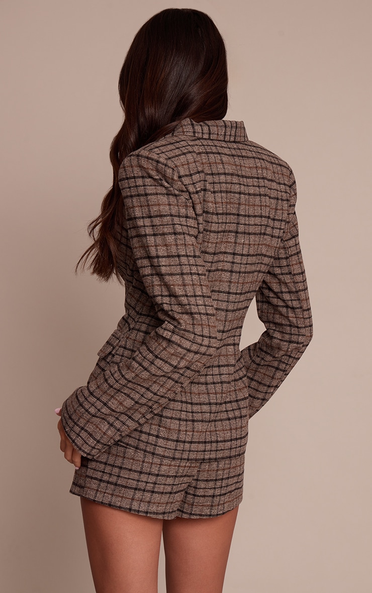 Brown Check Print Longline Blazer image 2
