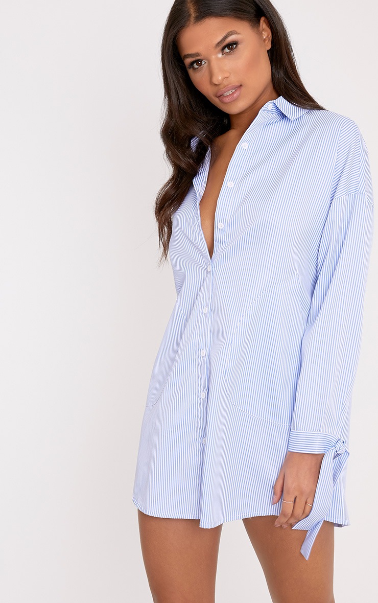 Talullah Blue Pinstripe Cuff Detail Shirt Dress PrettyLittleThing