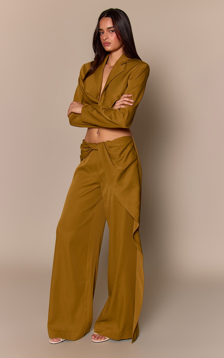 Chartreuse Twist Detail Long Sleeve Cropped Blazer  image 3