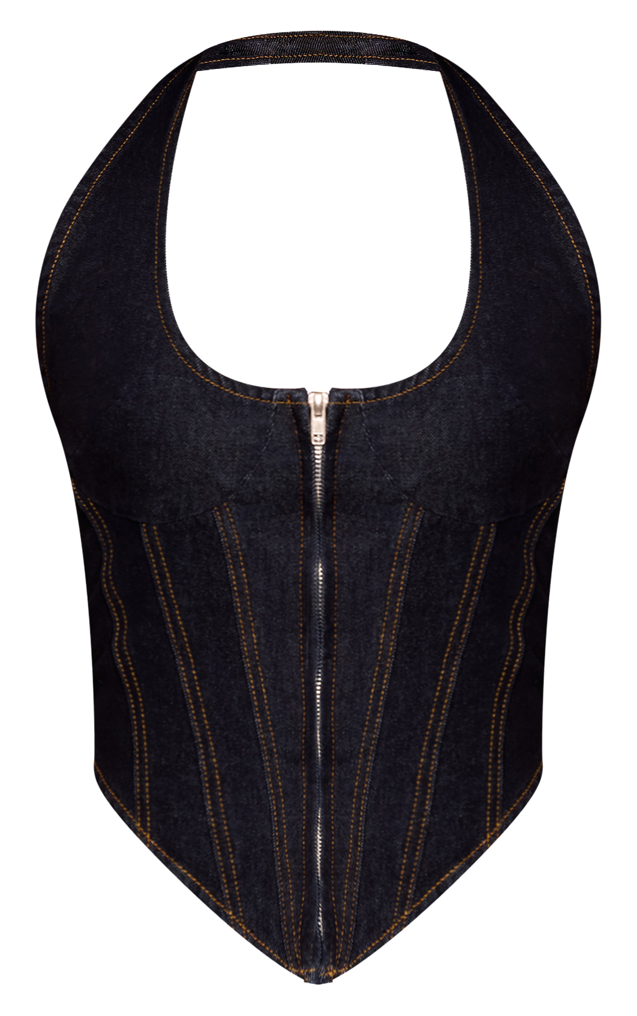Raw Indigo Zip Front Halterneck Corset Style Top image 5