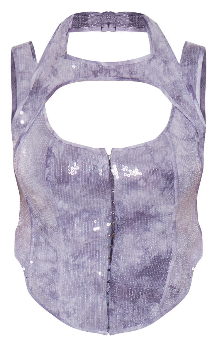 Plus Charcoal Sequin Cut Out Neckline Detail Corset image 5