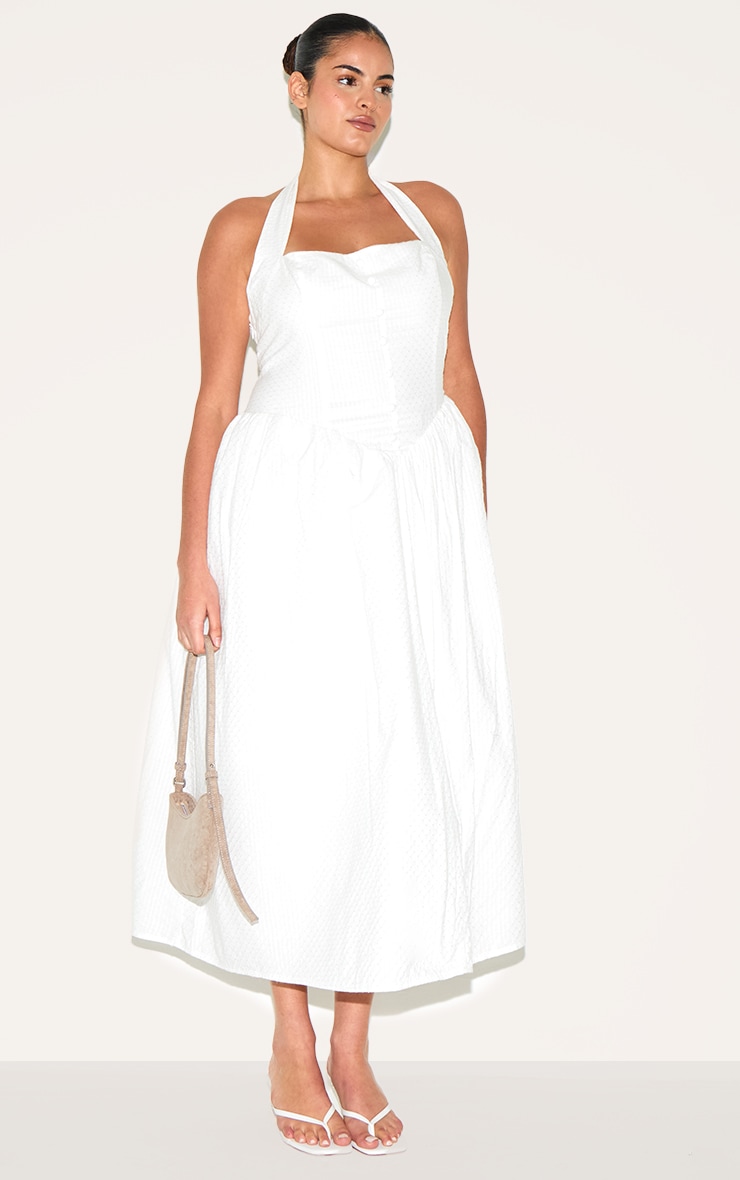 Plus Robe mi-longue en coton blanc brodé à dos nu image 3