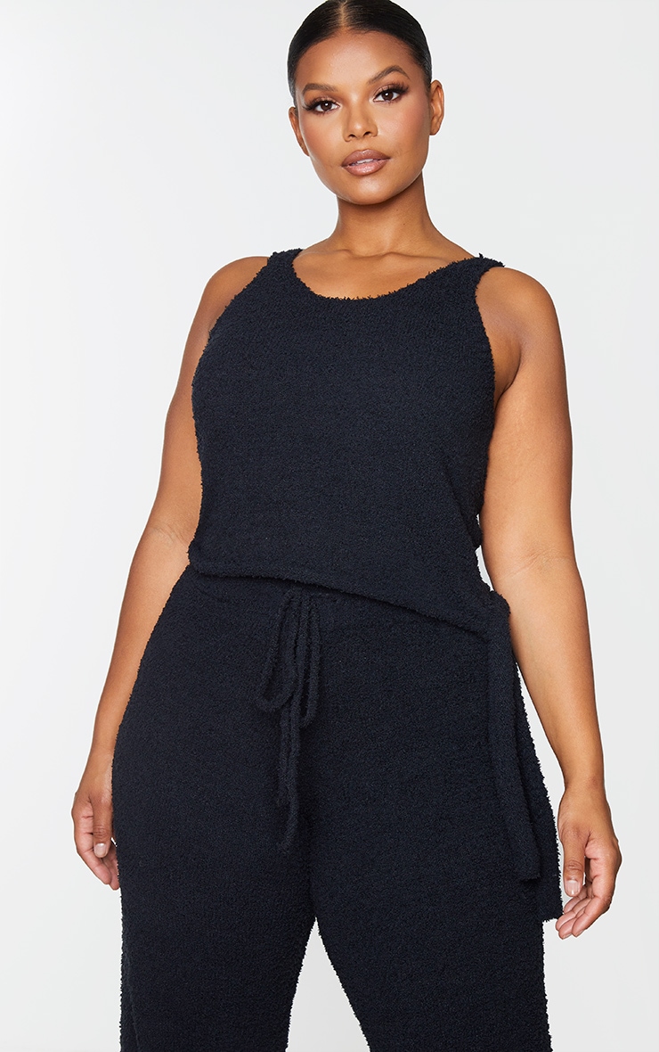 Plus Black Fluffy Knit Tie Detail Cami Top