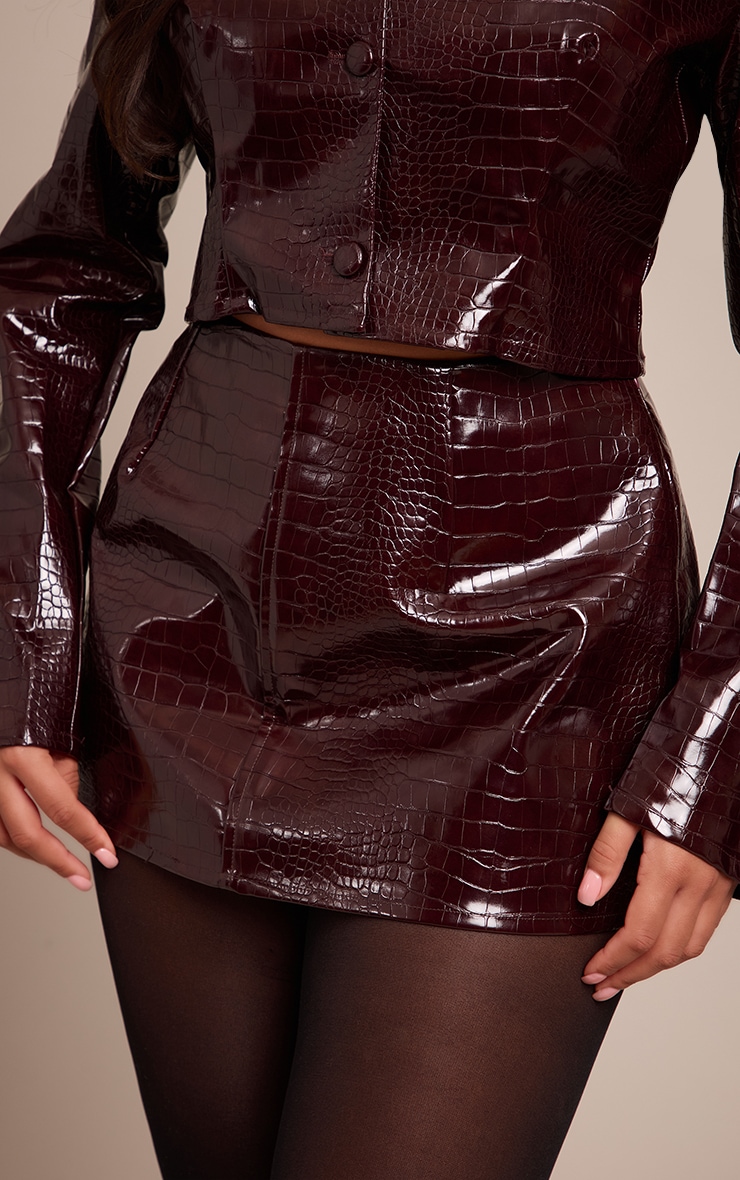 Shape Burgundy Faux Leather Croc Mini Skirt image 2