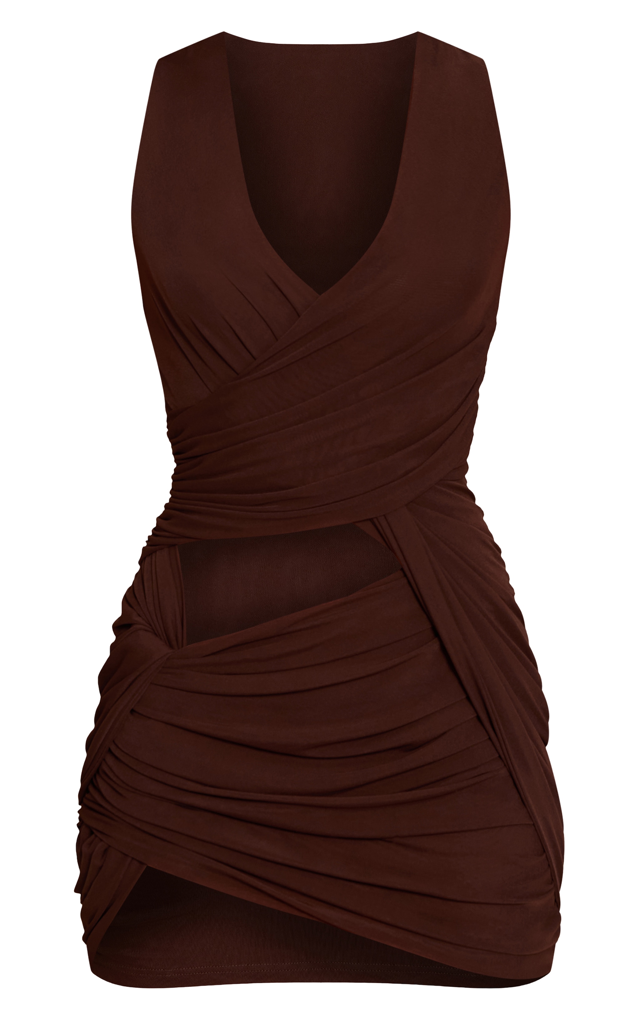 Mini robe en mesh doublé chocolat profond à parties superposées croisées image 5