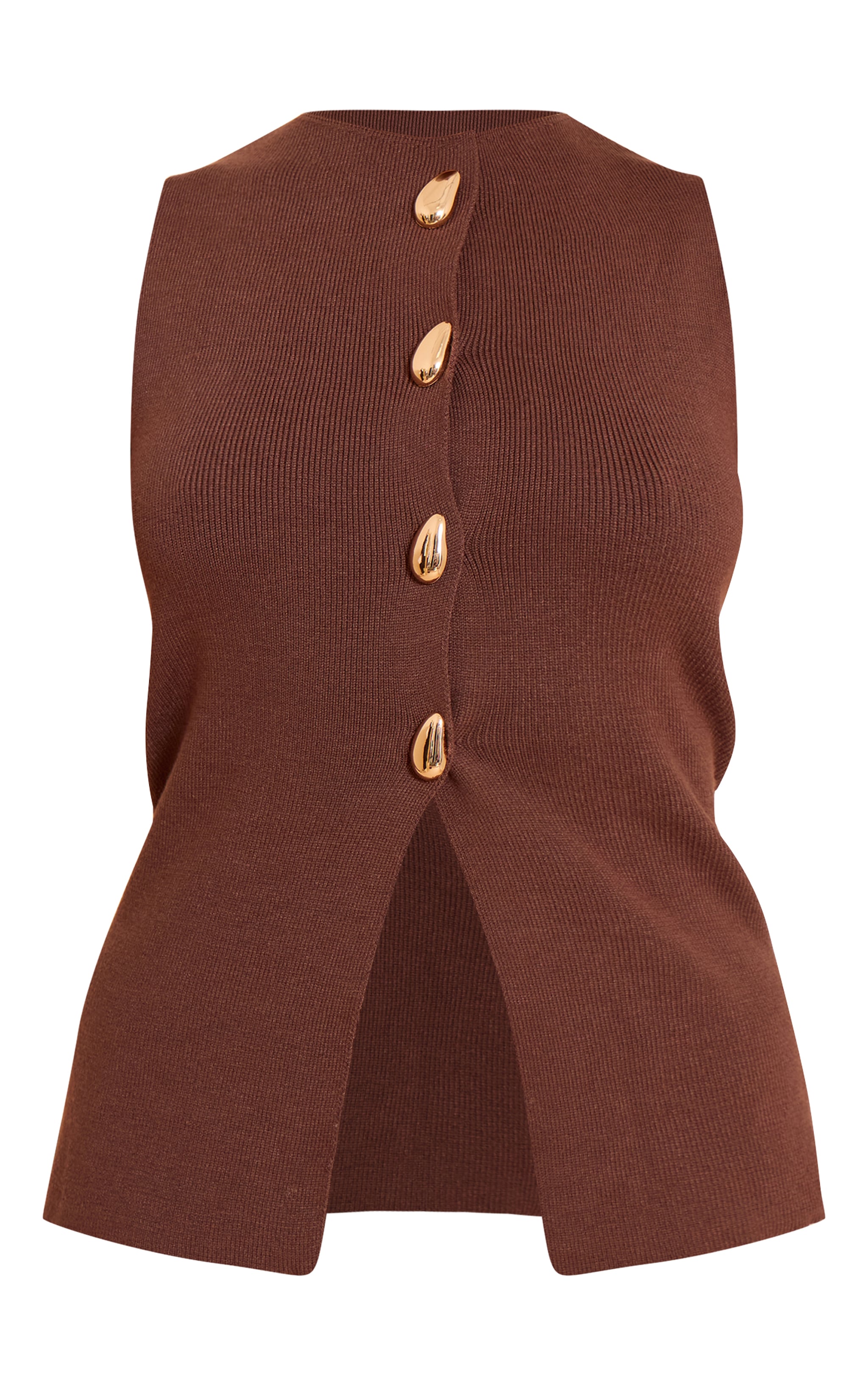 Chocolate Compact Knit Button Up Waistcoat image 5