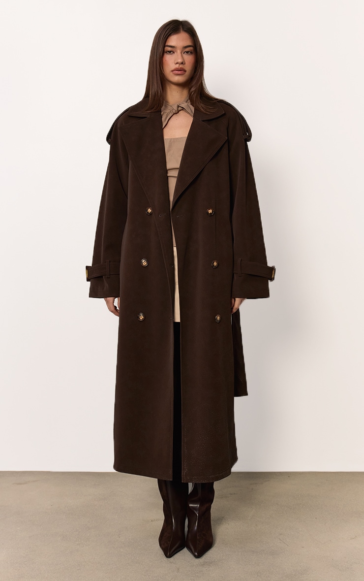 Chocolate Peached PU Trench Coat image 1