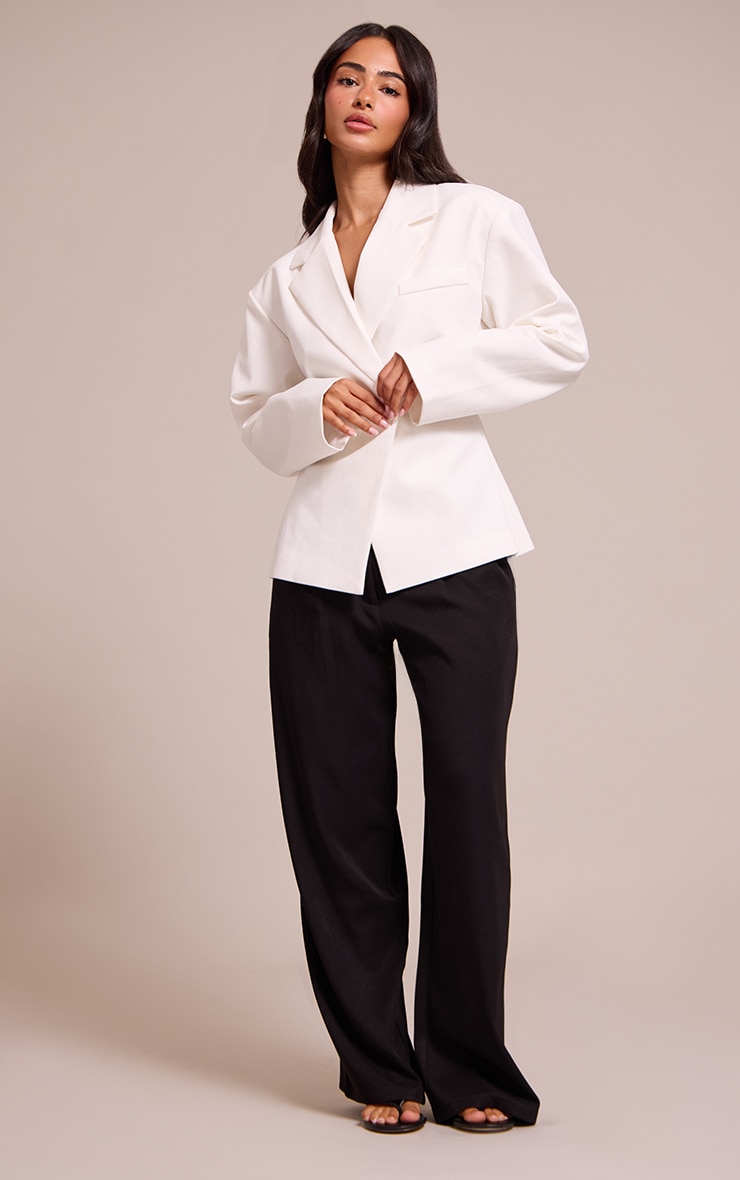 Petite White Linen Look Woven Cinched Waist Blazer image 3