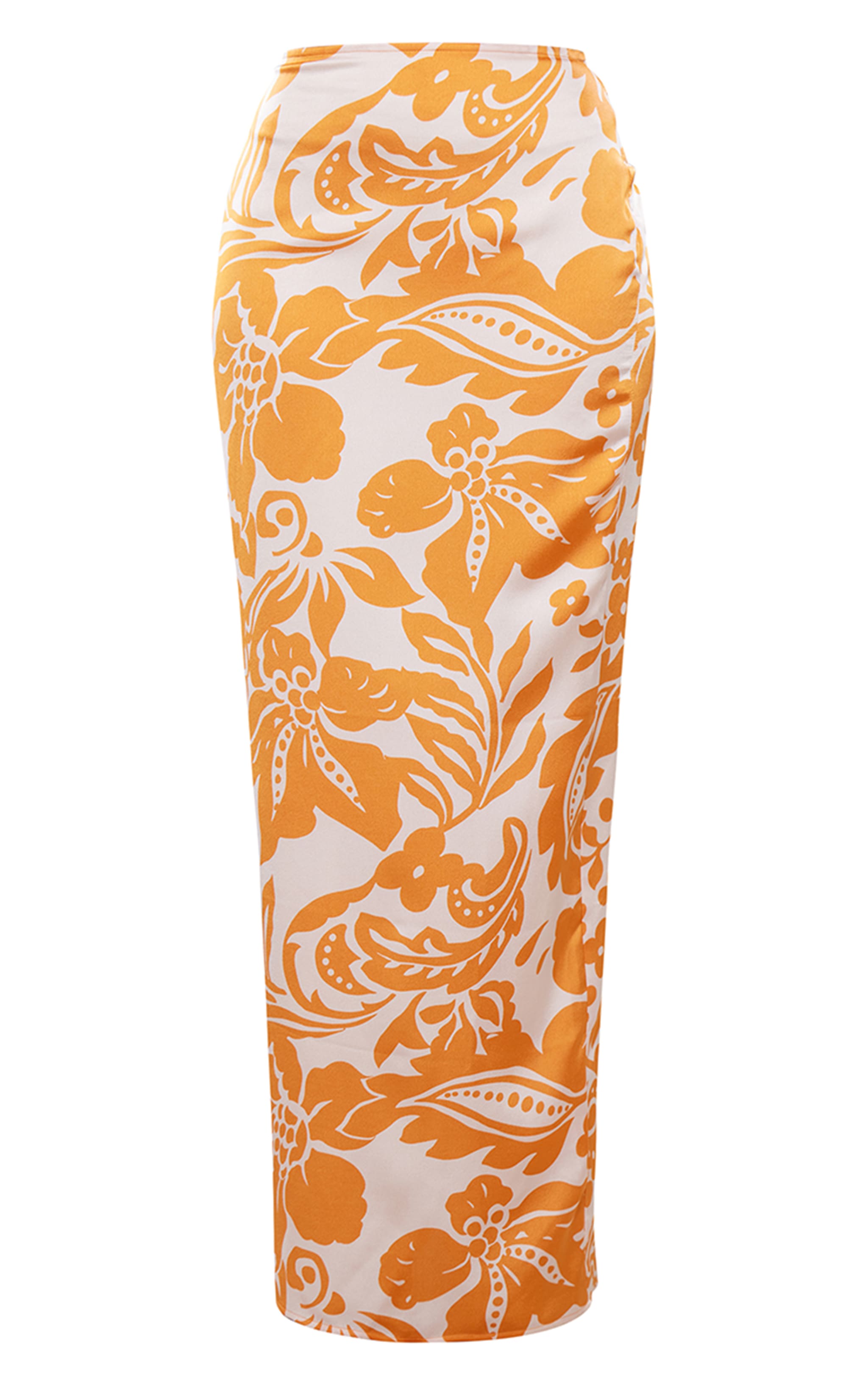 Orange Floral Satin Maxi Skirt image 5