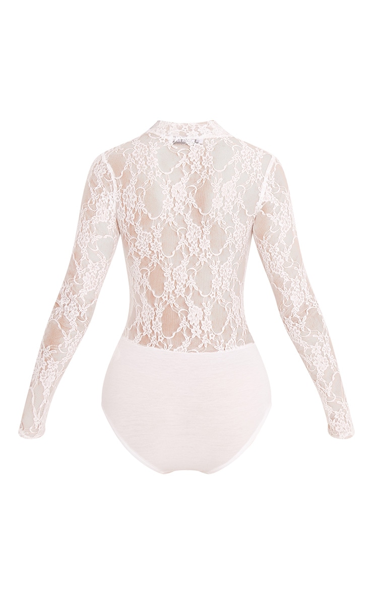 Esmea Cream Lace Longsleeve Thong Bodysuit PrettyLittleThing