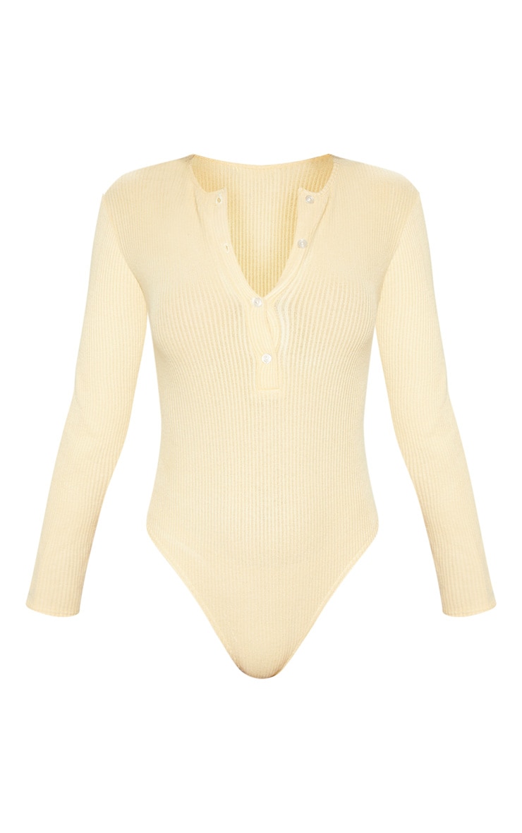 Stone Brushed Rib Button Long Sleeve Bodysuit image 3