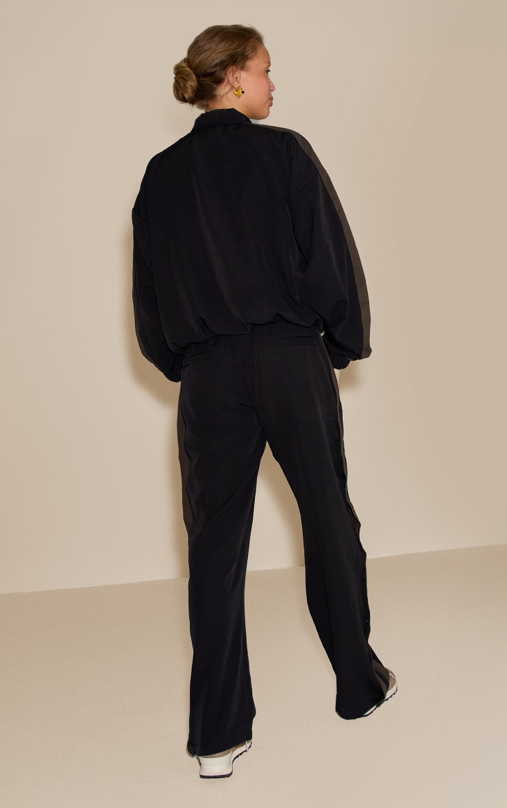 Black Tricot Stripe Detail Zip Through Track Jacket image 3