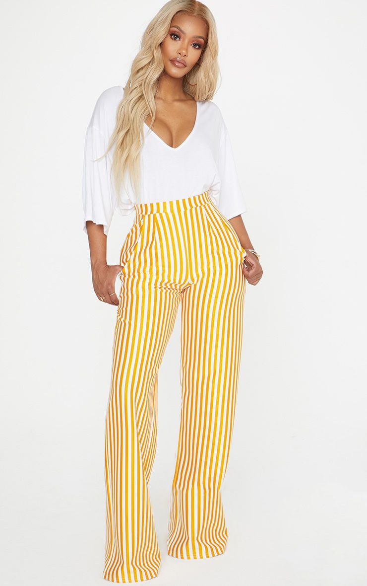 Shape Mustard Striped Wide Leg Trousers