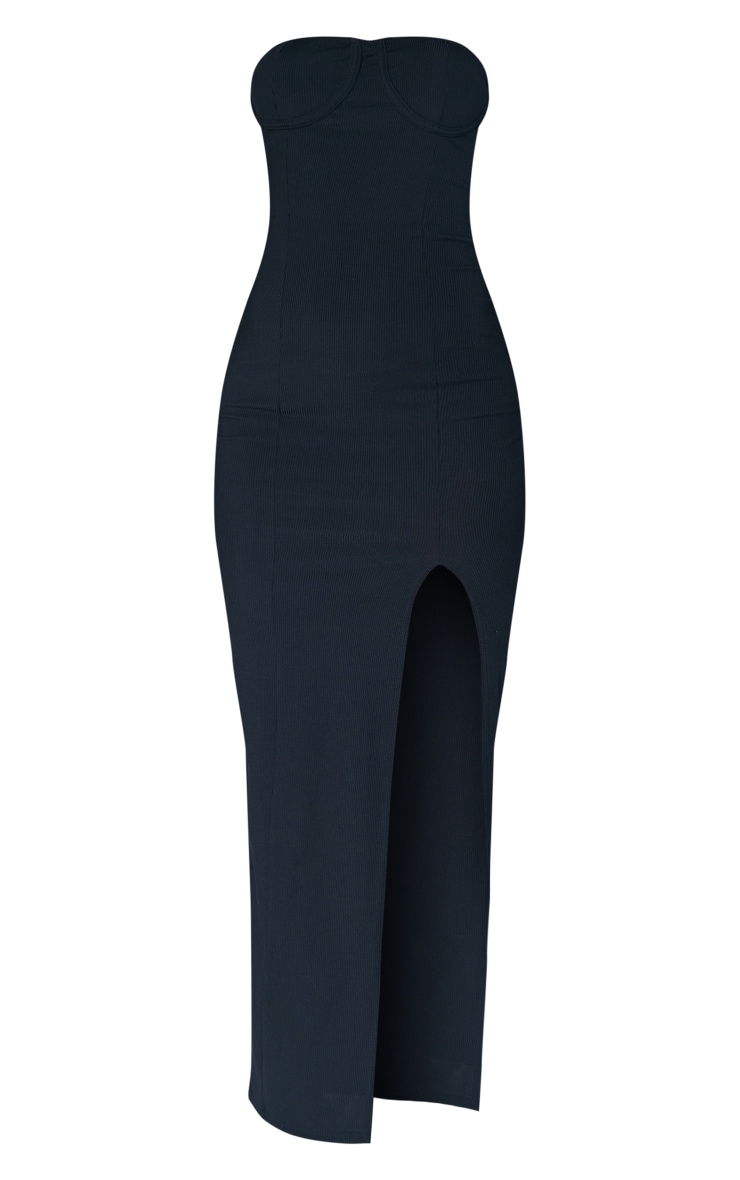 Black Ribbed Bandeau Split Hem Maxi Dress Dresses PLT IRE