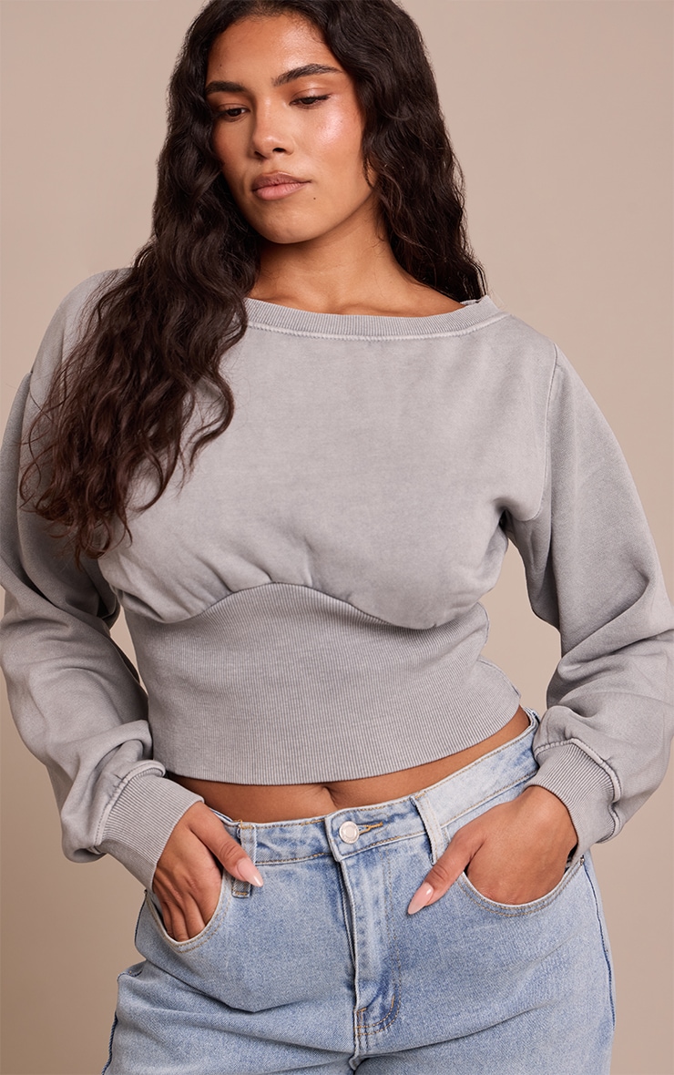 Shape Sweat gris chiné délavé à épaule dénudée et taille cintrée image 4