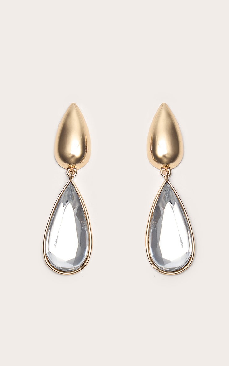 Gold Tear Drop Crystal Statement Earrings image 2