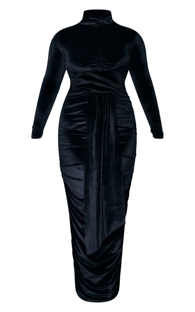 Plus Black Velvet Cut Out Drape Front Maxi Dress image 5