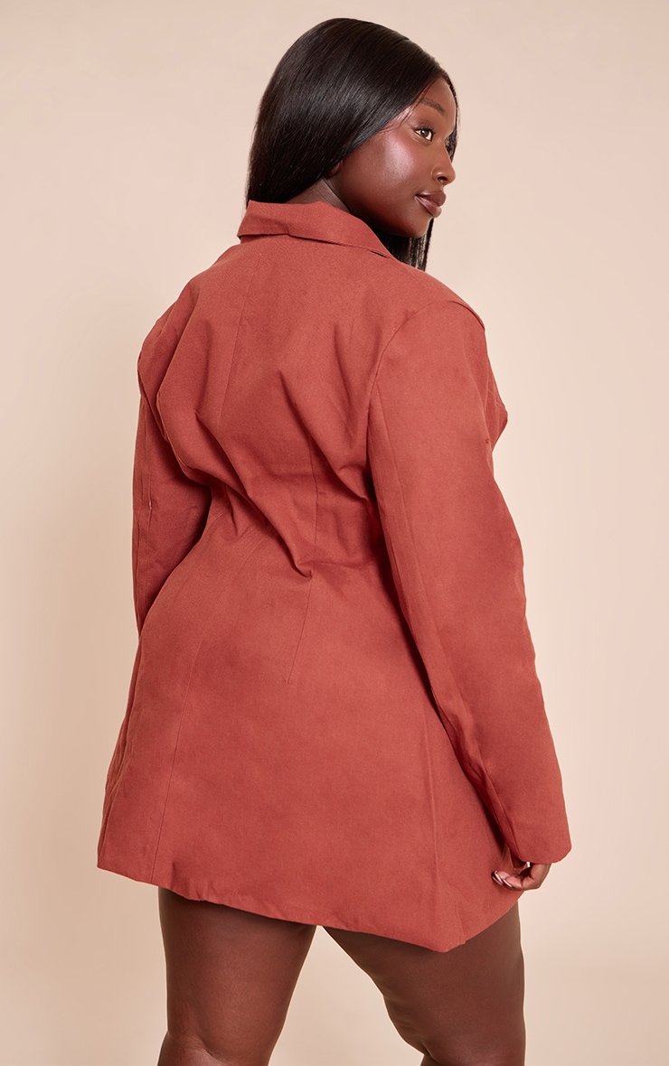 Plus Rust Linen Blend Tie Detail Blazer Dress image 2
