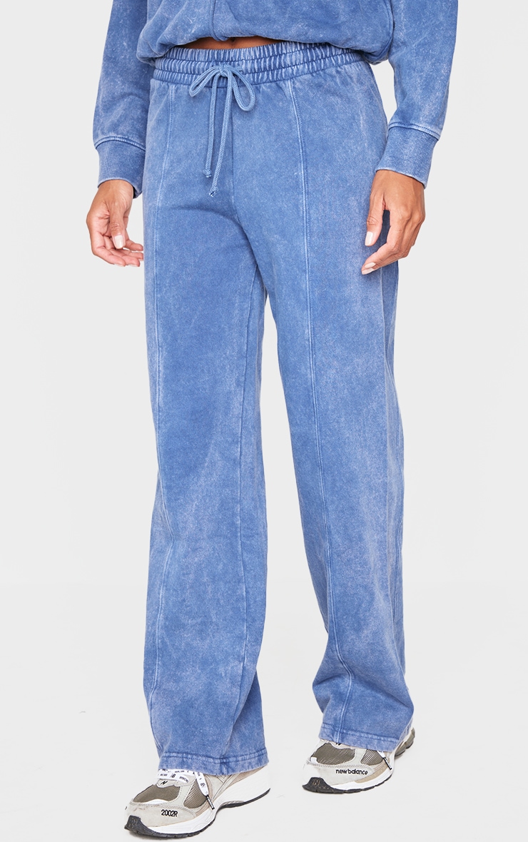 Blue Washed Seam Detail Wide Leg Sweatpants image 2