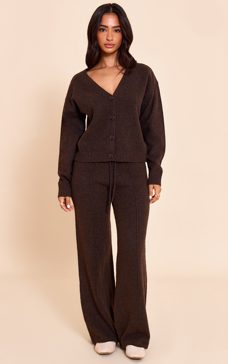 Petite Chocolate V-Neck Button Up Knitted Cardigan image 3