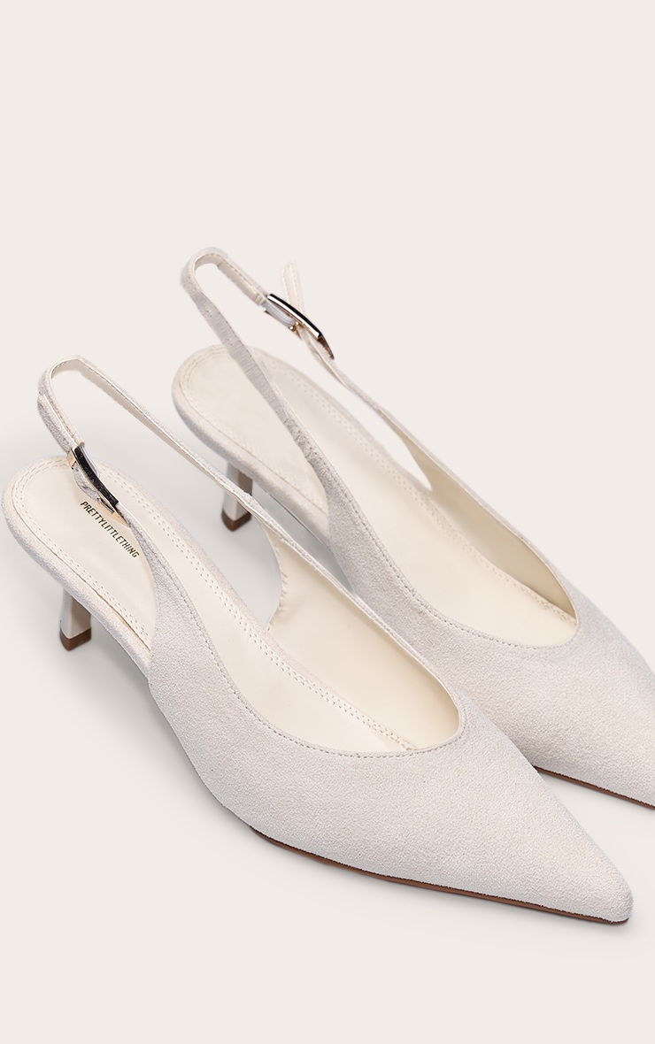 Escarpins en suédine crème coupés en V à petit talon et bride derrière image 5