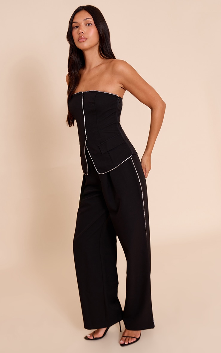 Black Woven Tailored Diamante Trim Bandeau Top image 3