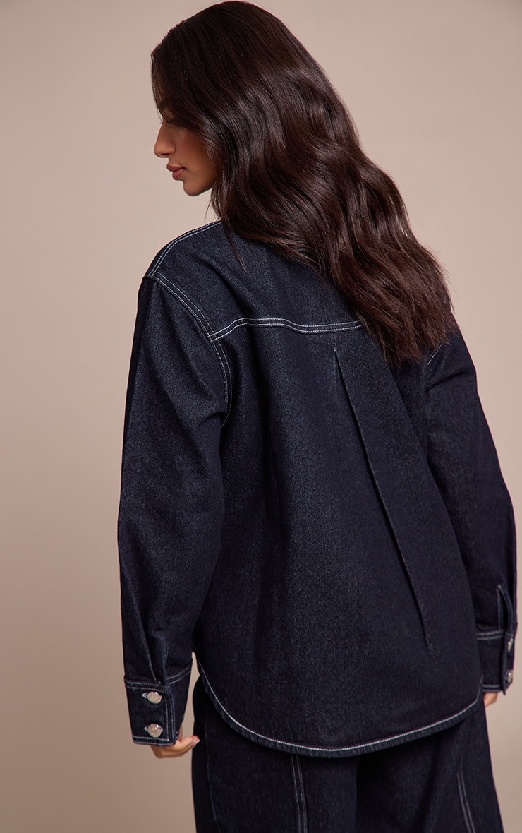 Petite Indigo Seam Detail Denim Shirt Jacket image 2