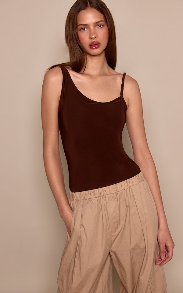 Chocolate Slinky Twist Strap Bodysuit 