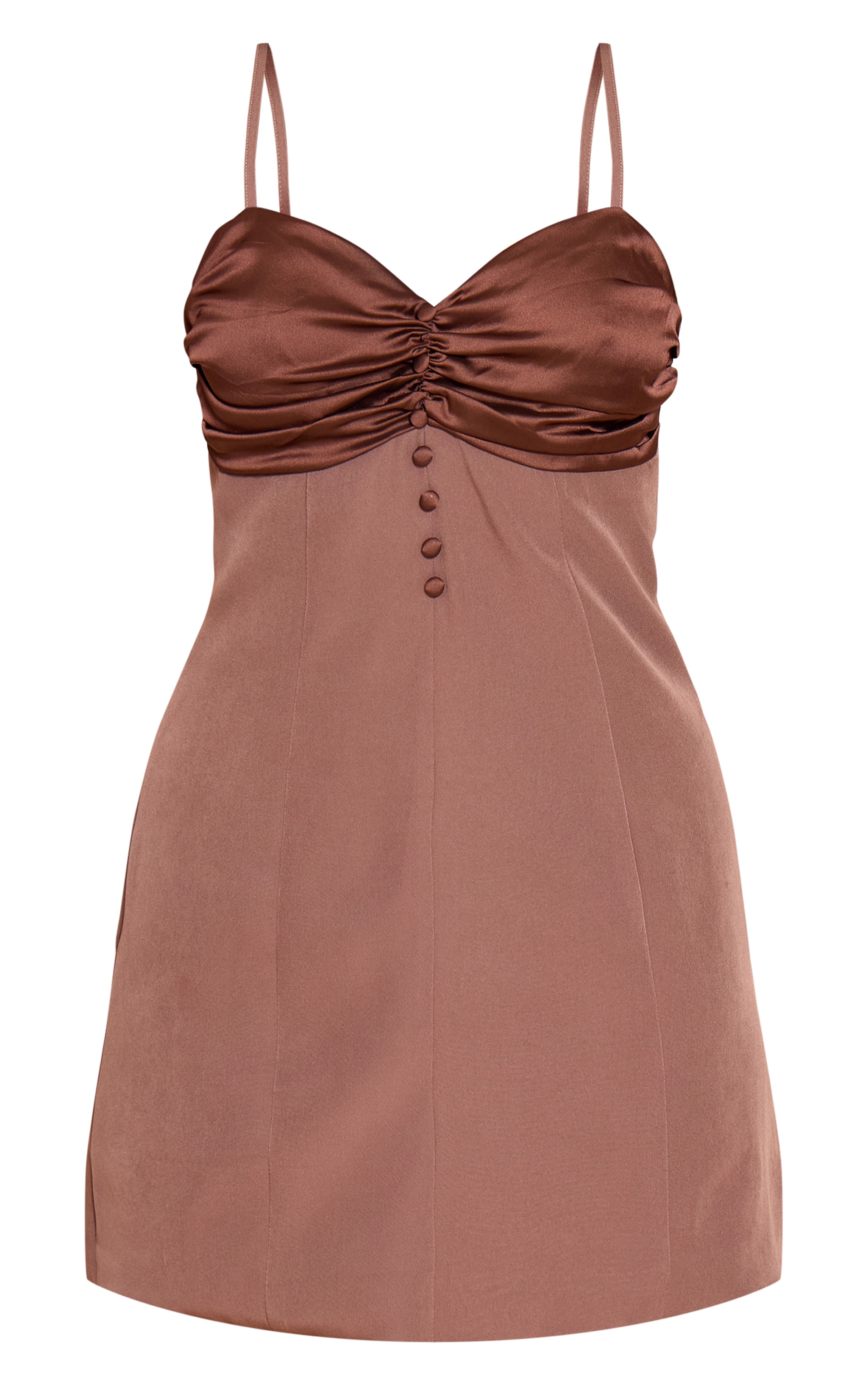 Chocolate Satin Bust Detail Mini Shift Dress image 5