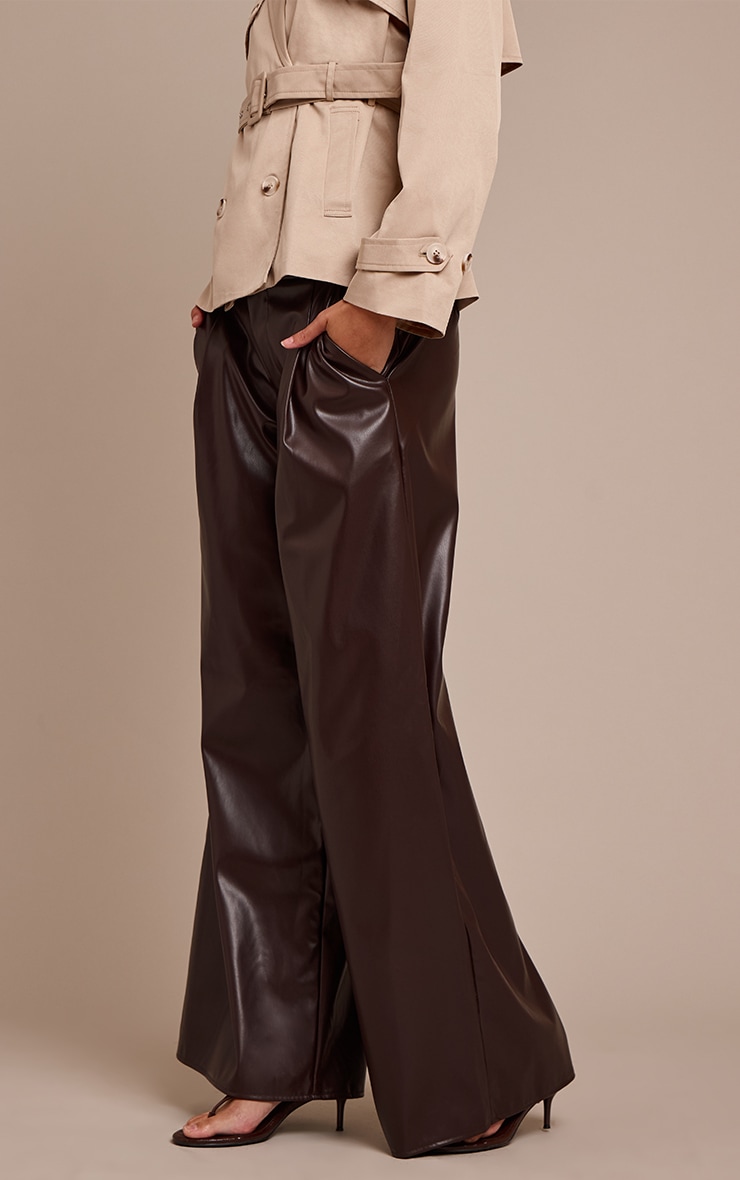 Chocolate Pleated Faux Leather Pants image 2