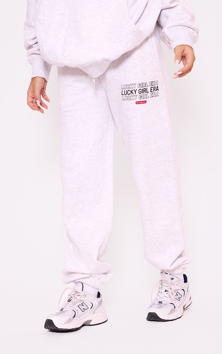 Ash Grey Oversized Lucky Girl Era Print Cuffed Sweatpants image 2