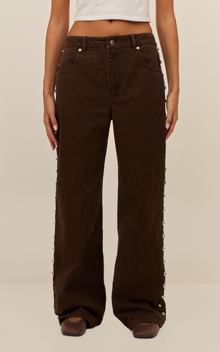 Chocolate Side Studded High Waist Jeans image 2