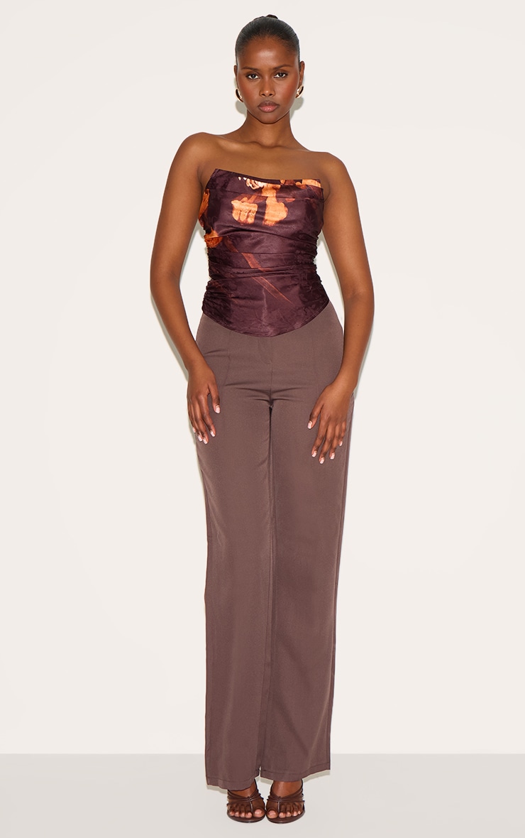 Corset satiné imprimé marron froncé image 3