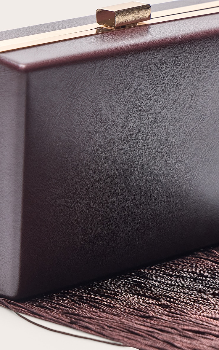 Plum Faux Leather Fringe Tassel Hard Clutch image 4