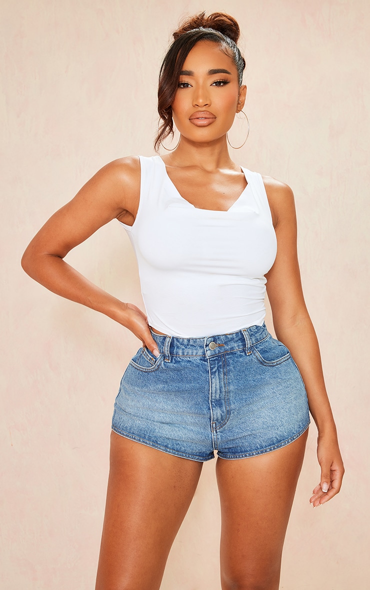 Shape White Slinky Cowl Neck Sleeveless Crop Top image 1