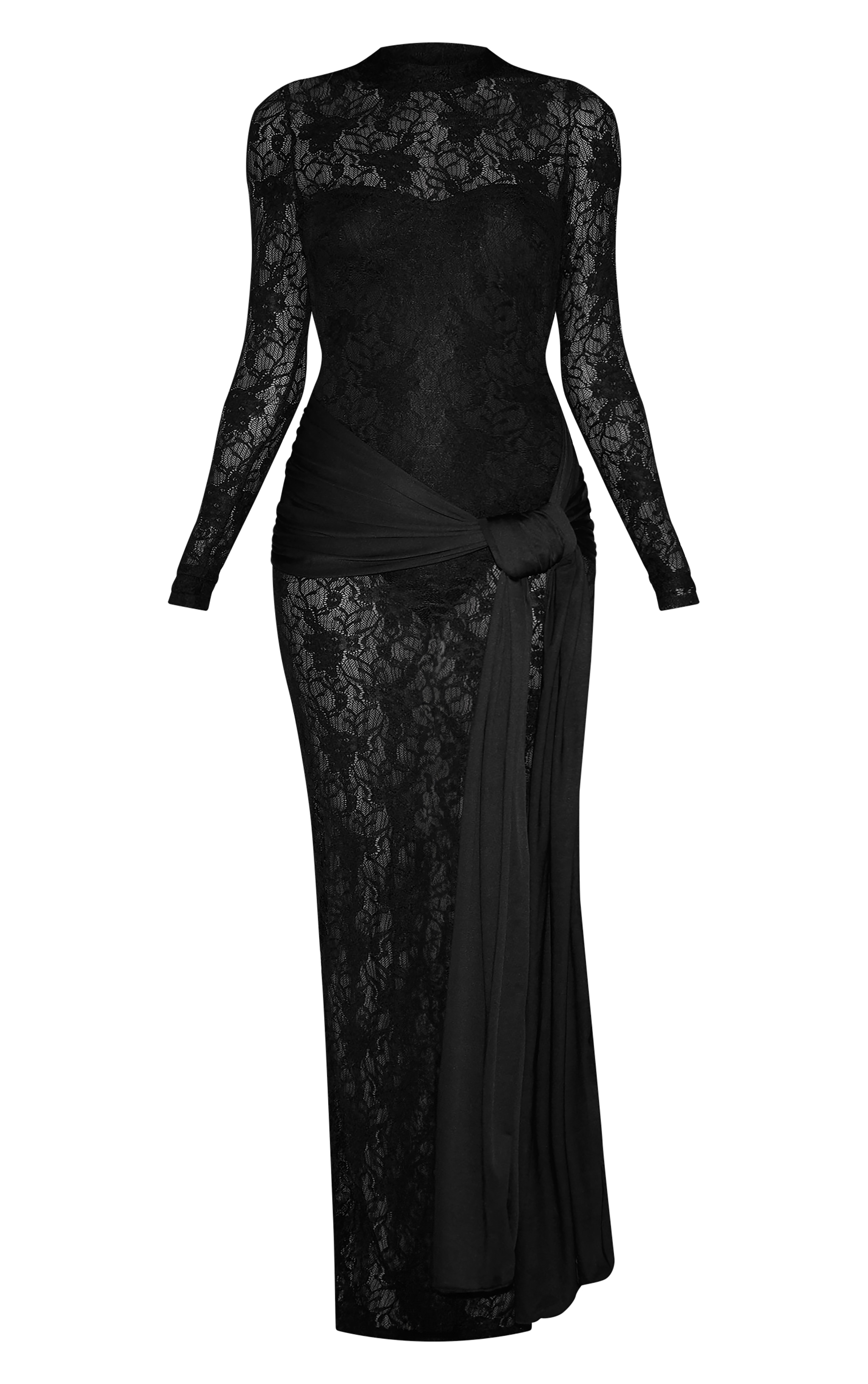 Black Long Sleeve Lace Wrap Detail Maxi Dress image 5