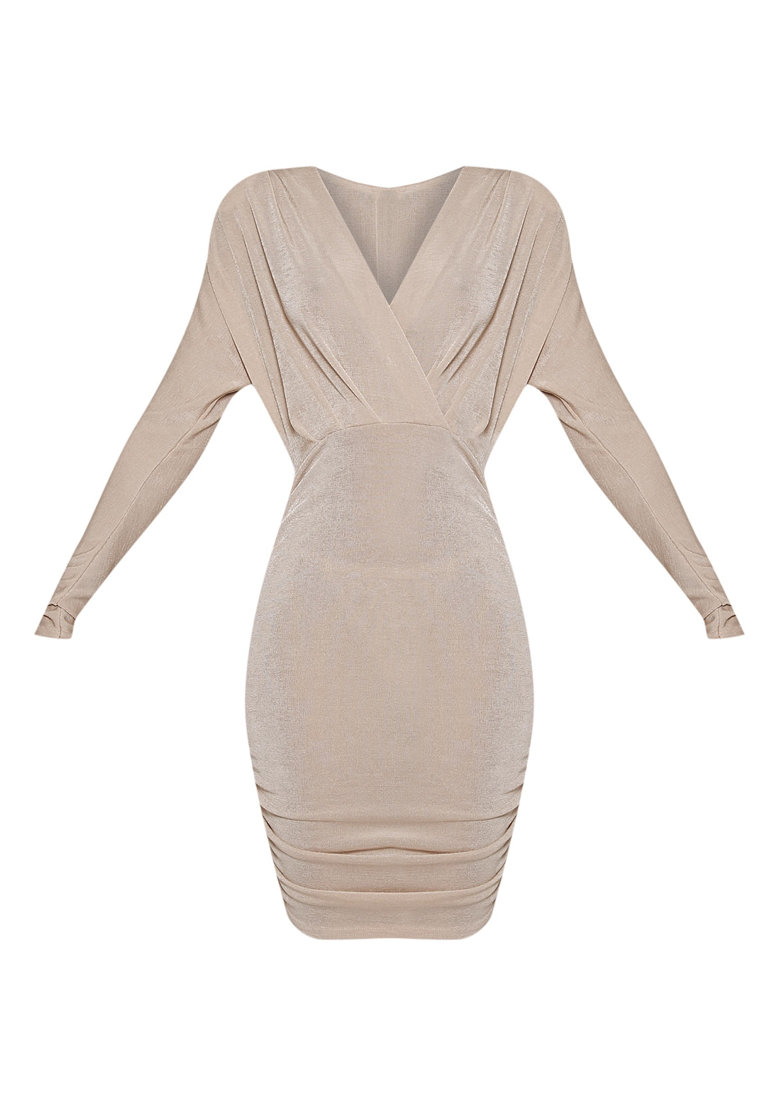 Gabrielle Stone Cape Ruched Bodycon Dress PrettyLittleThing