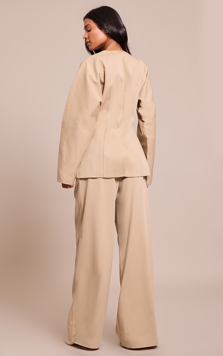 Tall Sand Premium Woven Tailored Wide Leg Pleated Front Pants image 3