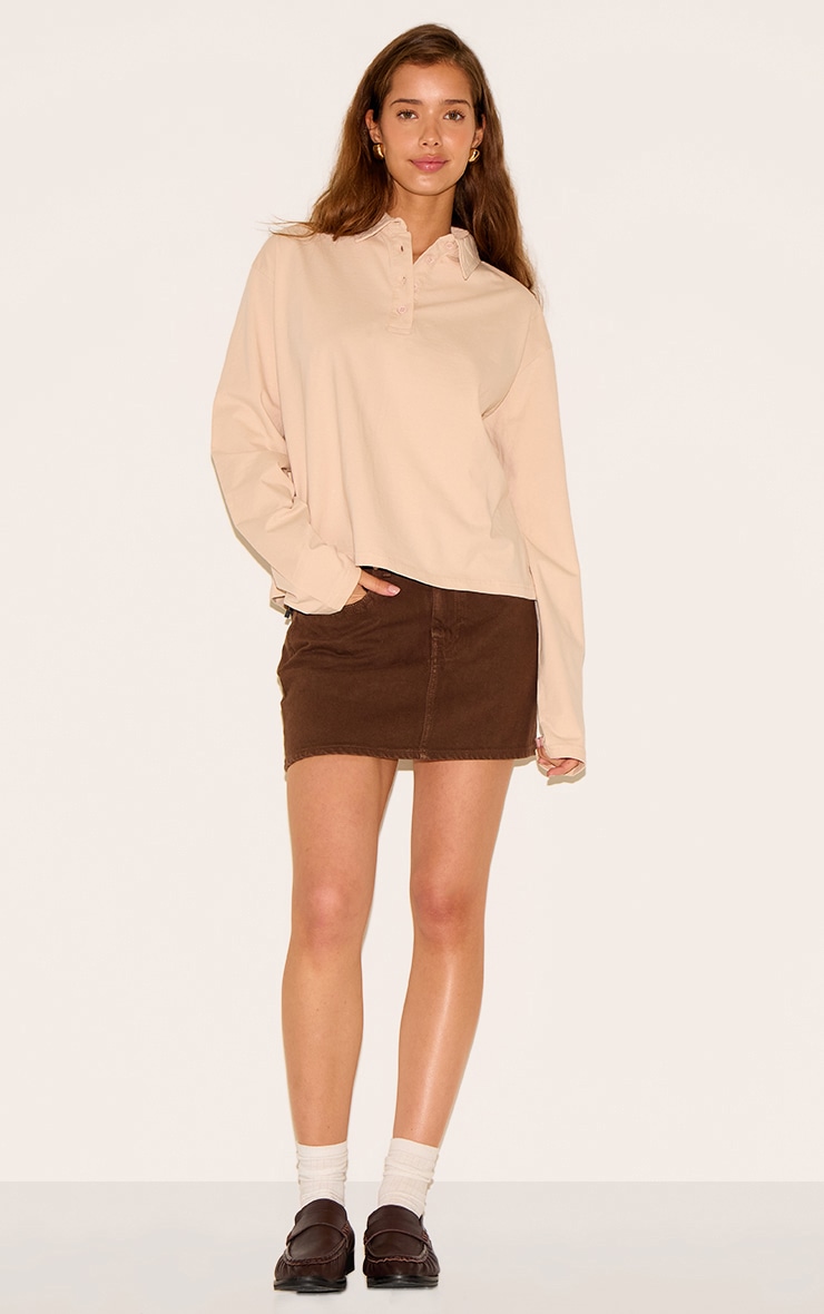 Cream Cotton Collar Detail Long Sleeve Top image 3