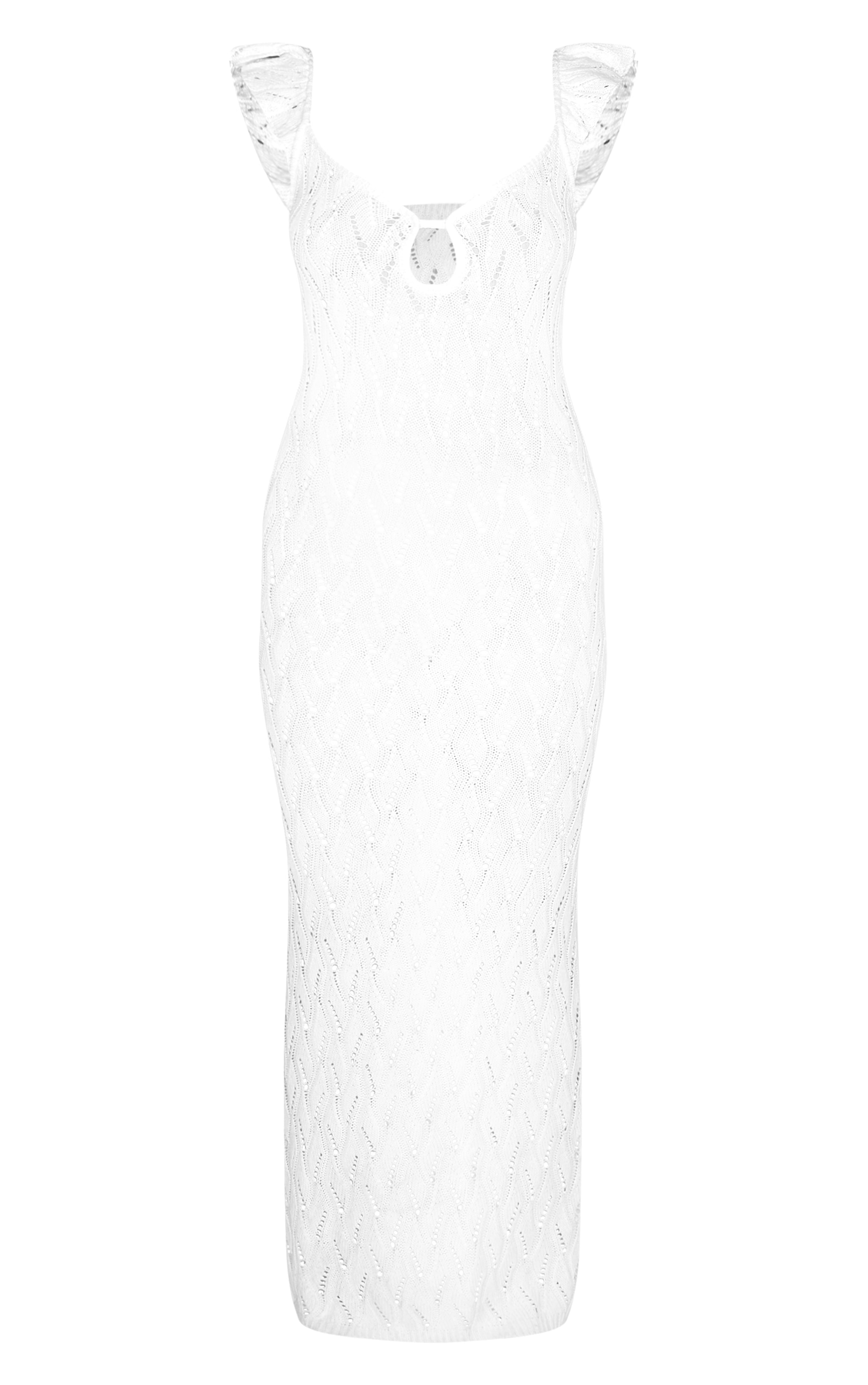 Cream Crochet Knit Frill Sleeve Maxi Dress image 5
