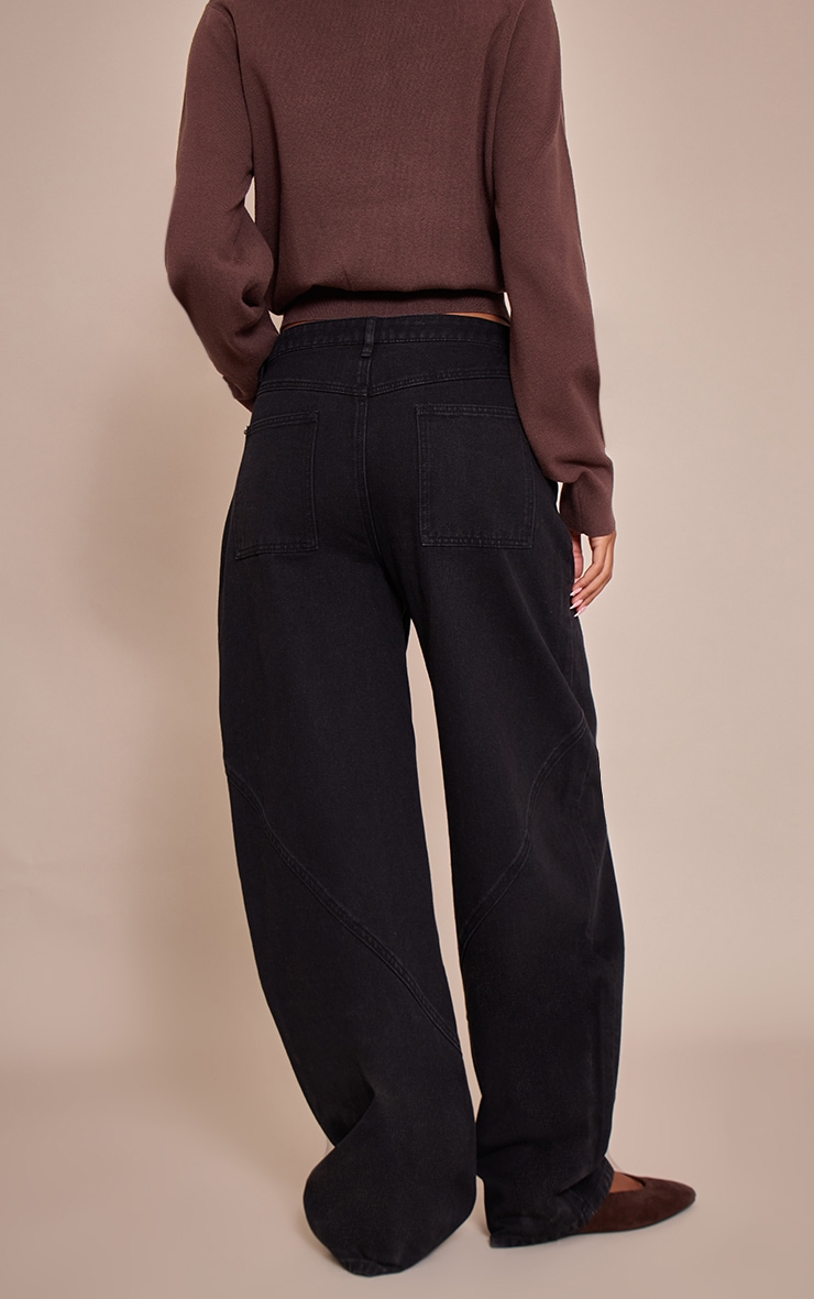 Tall Washed Black Seam Detail Barrel Jeans image 3