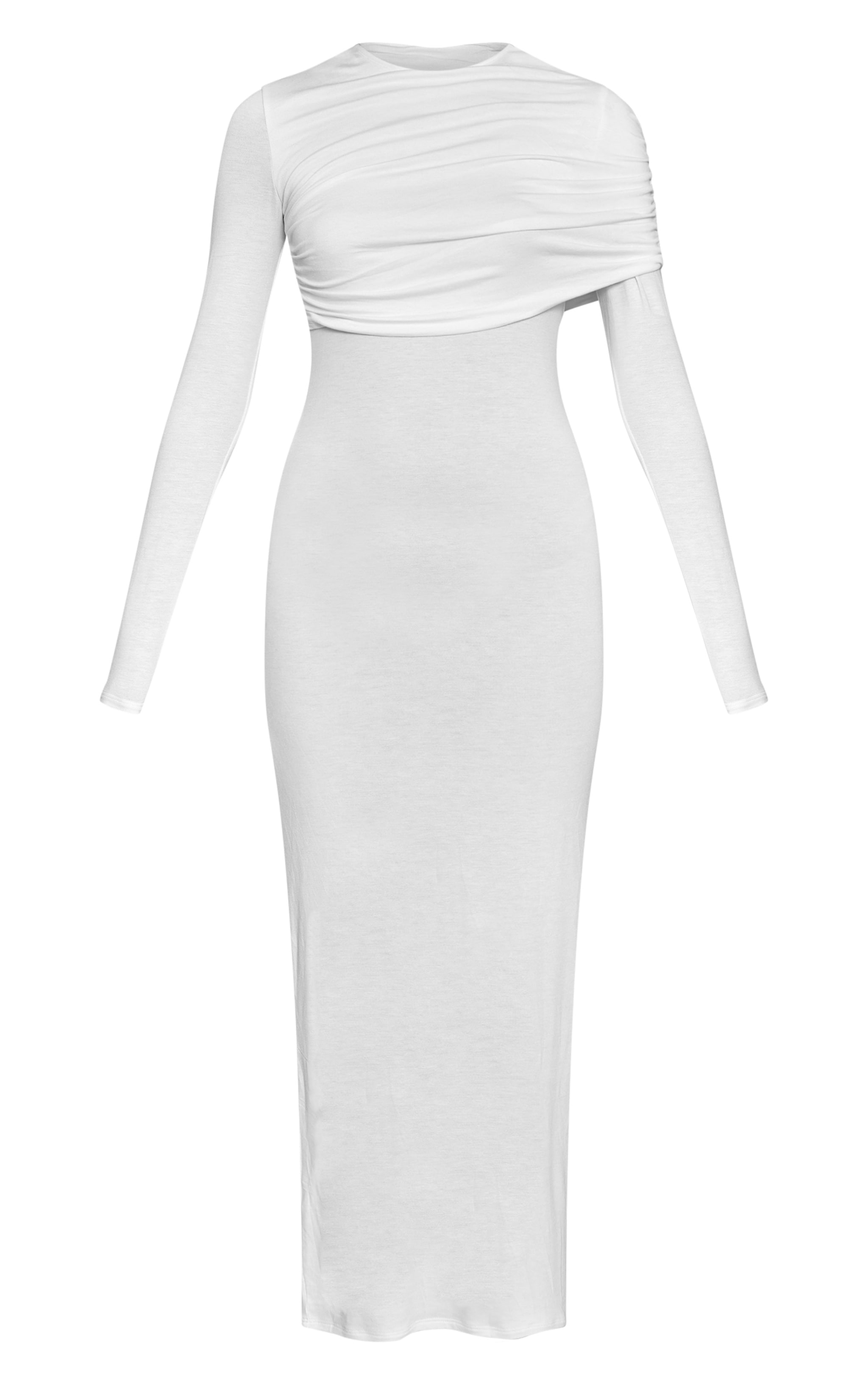 Cream Ruched Overlay Long Sleeve Maxi Dress image 5