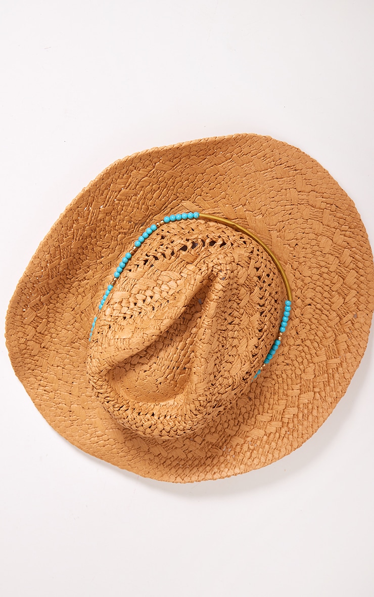 Chapeau de cowboy marron à détail perles bleues image 2