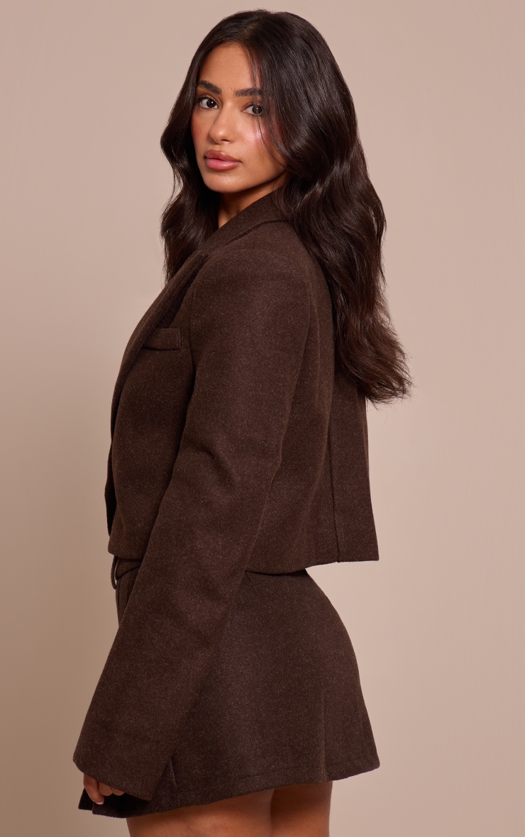 Petite Chocolate Pointed Lapel Short Wool Look Blazer image 2
