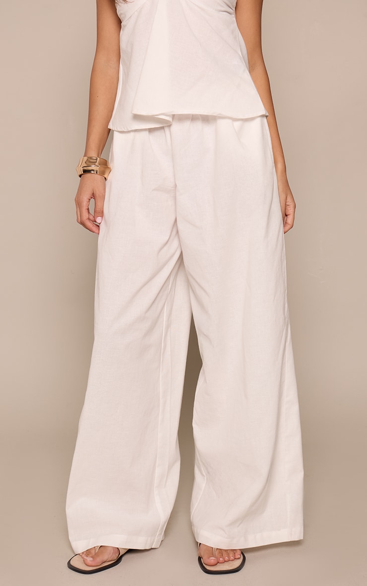 White Linen Shirred Waist Pants image 2