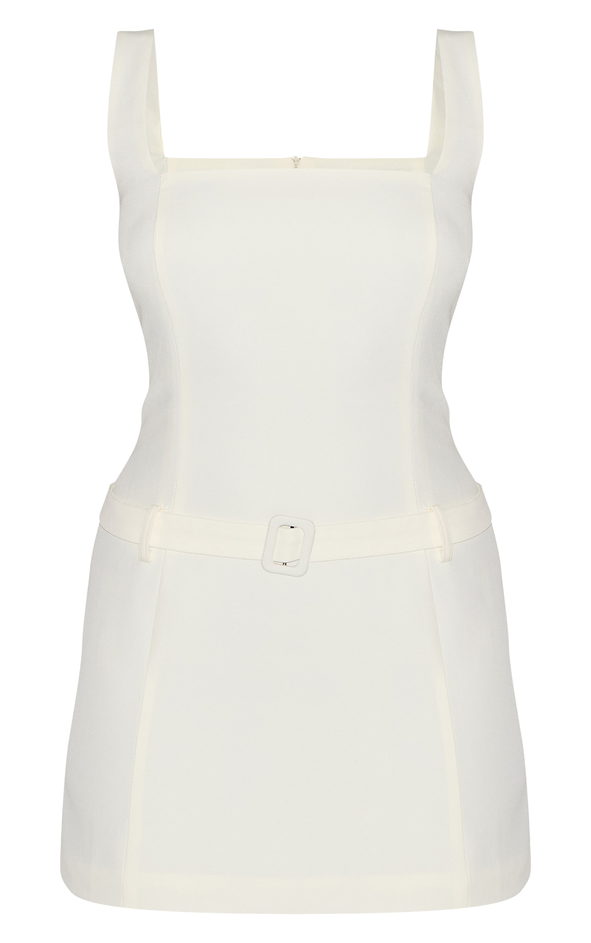 Robe droite crème à col rond et ceinture image 5