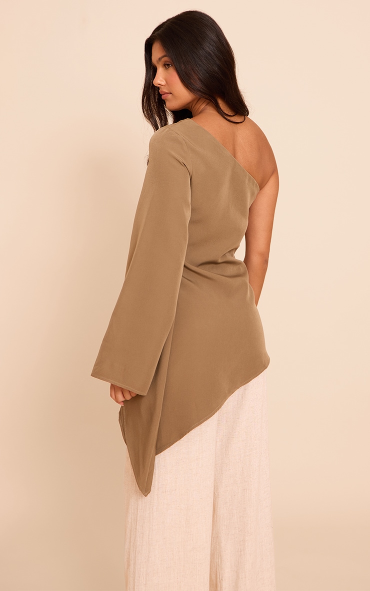 Khaki Woven Asymmetric Flare Sleeve Long Top image 2