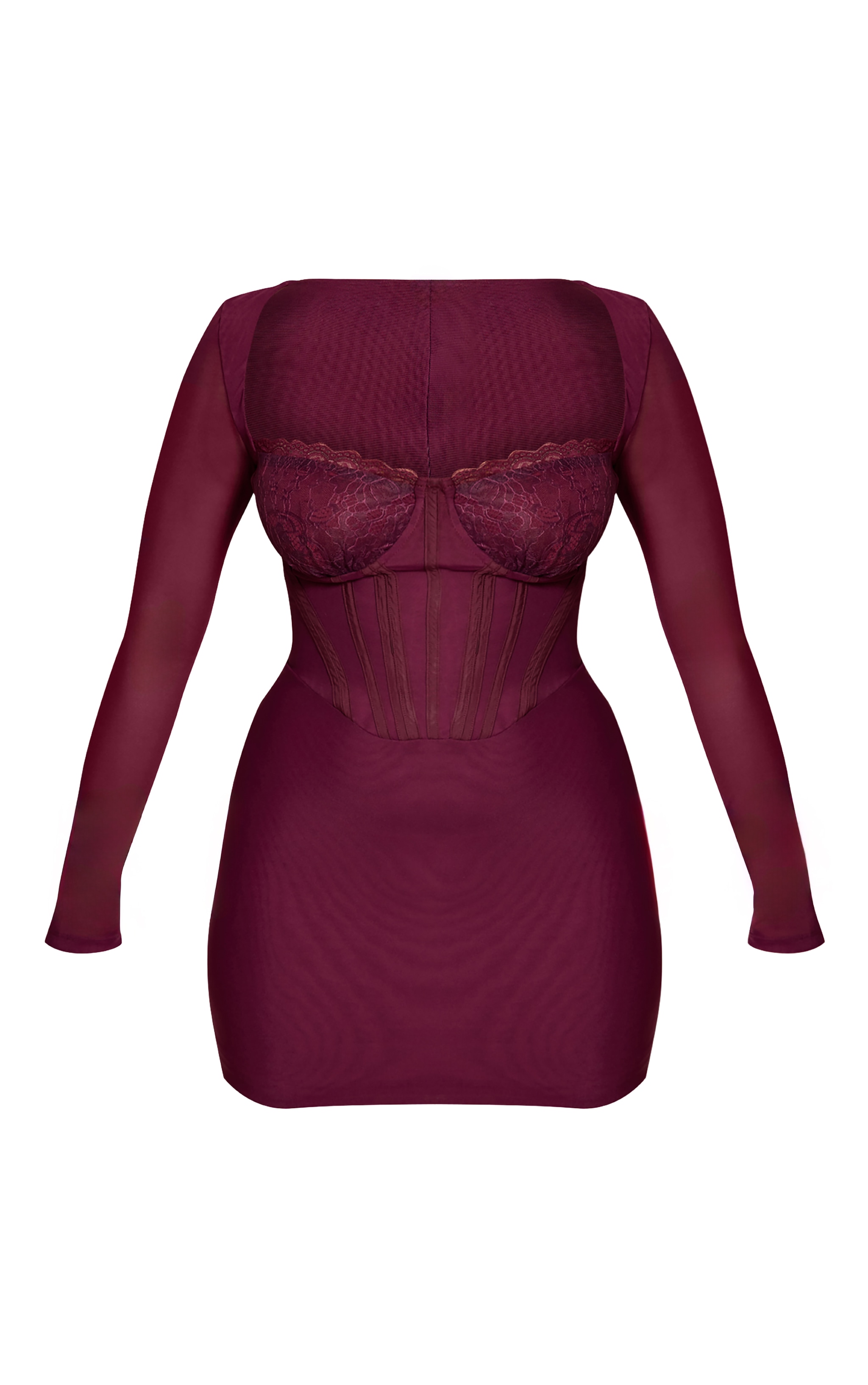 Shape Wine Mesh Lace Insert Corseted Mini Dress image 5